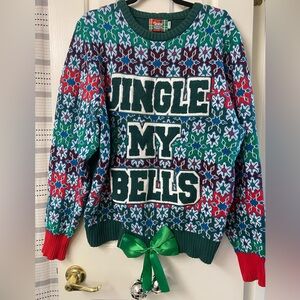 Spencer's Workshop Festive Jingle Bells Sweater - Red, Green, Blue Size XL